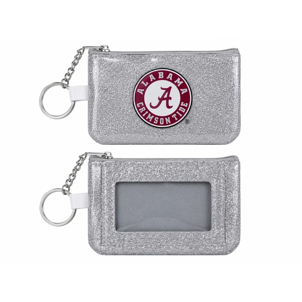 Alabama Crimson Tide ID Pouch Unisex Small Silver Glitter Keychain Card Holder